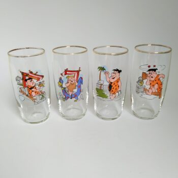 Glazen vintage 4 stuks - set prijs Fred Flintstone en Barney (1)