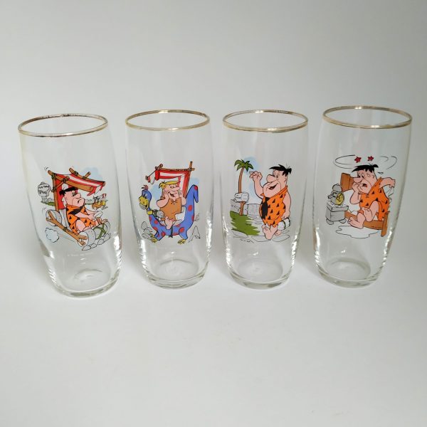 Glazen vintage 4 stuks – set prijs Fred Flintstone en Barney (1)