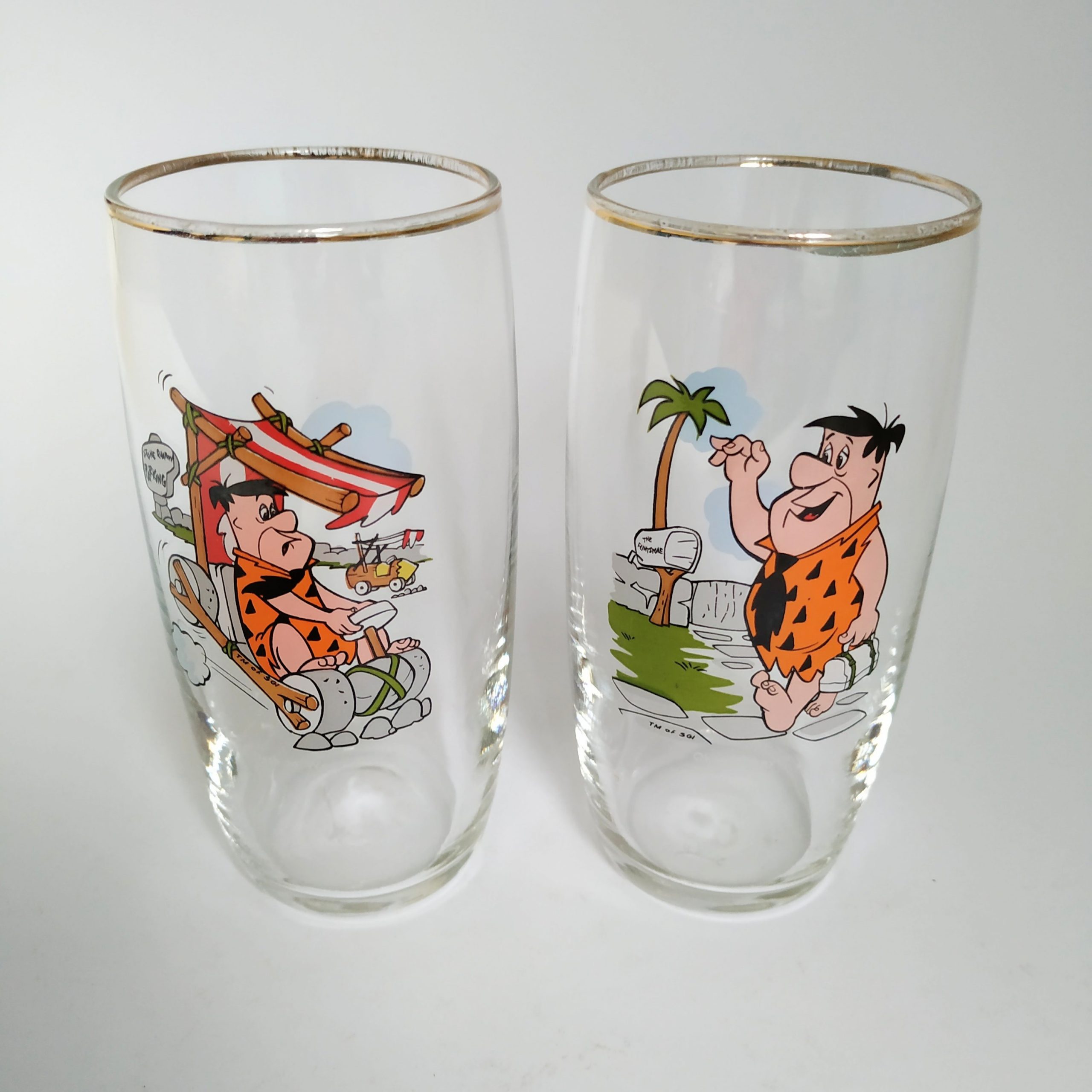 Auto burgemeester mengsel Vintage Glazen Fred Flintstone en Barney Rubble - Queens Vintage