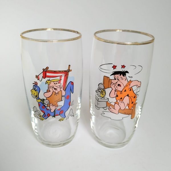Glazen vintage 4 stuks – set prijs Fred Flintstone en Barney (3)