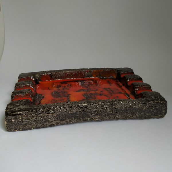 Asbak oranje-rood geglazuurde aardewerk jaren 60-70 afm 25,5×17,5cm (4)