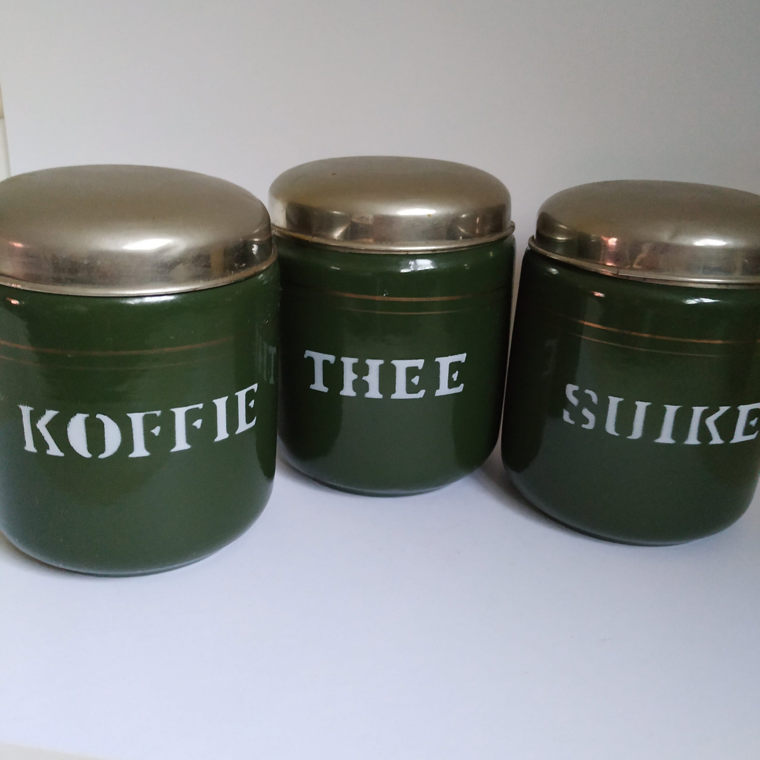 Vintage Emaille Voorraadbussen Koffie/Thee/Suiker Vintage