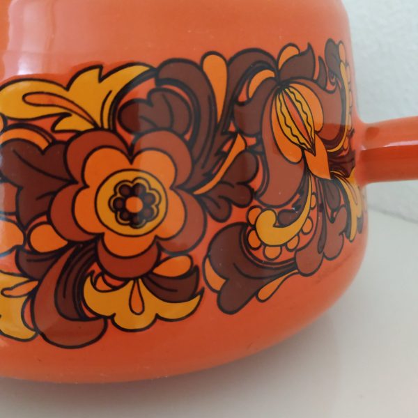 Fondue set oranje-bruine bloemen (3)