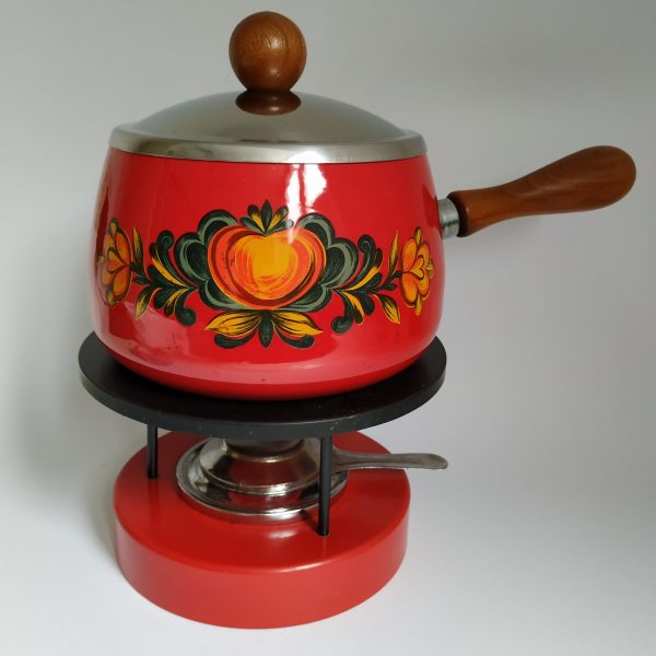 Fondue set – rood – tomaat met bloemen (1)