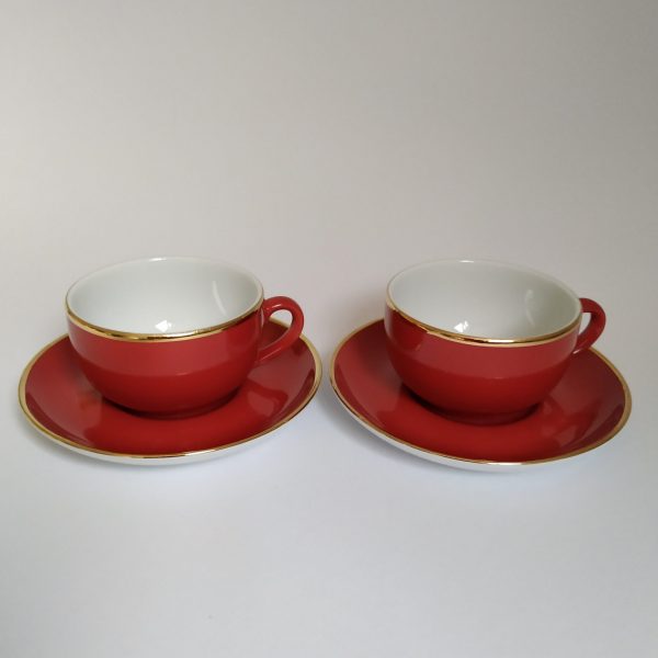 Kop en schotel Espresso 2 stuks – set prijs Mitterteich Bavaria ( rood met goudkleurige rand ) (1)