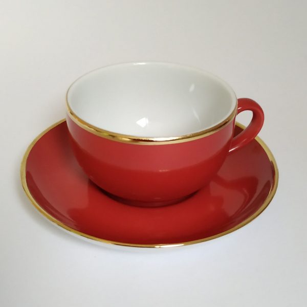 Kop en schotel Espresso 2 stuks – set prijs Mitterteich Bavaria ( rood met goudkleurige rand ) (2)