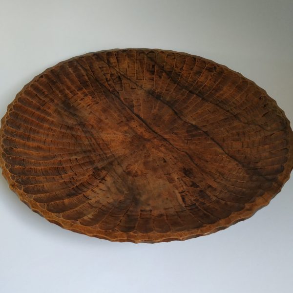 Schaal bruin hout (rond en geribbeld) diameter 35 cm (2)