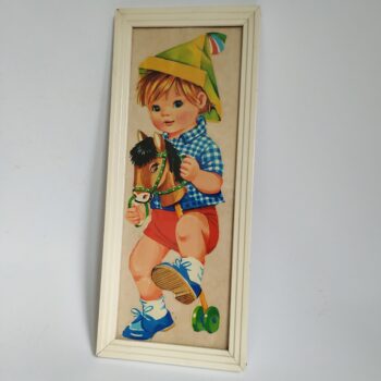 Vintage Schilderij Kind met Stokpaard