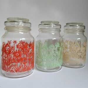 Vintage Voorraadpotten van Glas met Bloemmotief