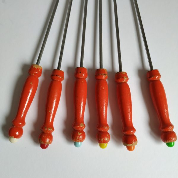 Fondue vorken – 6 stuks – oranje met gekleurde uiteinde (4)