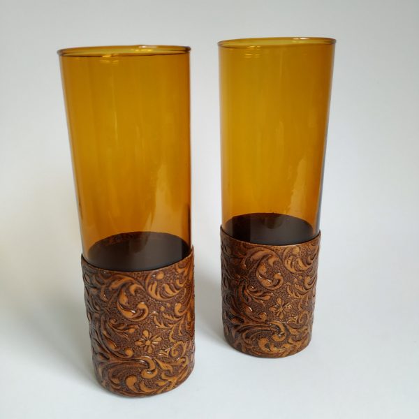 Drinkglazen 2 stuks – kleur amber hoogte 17 cm – diameter 6 cm (3)