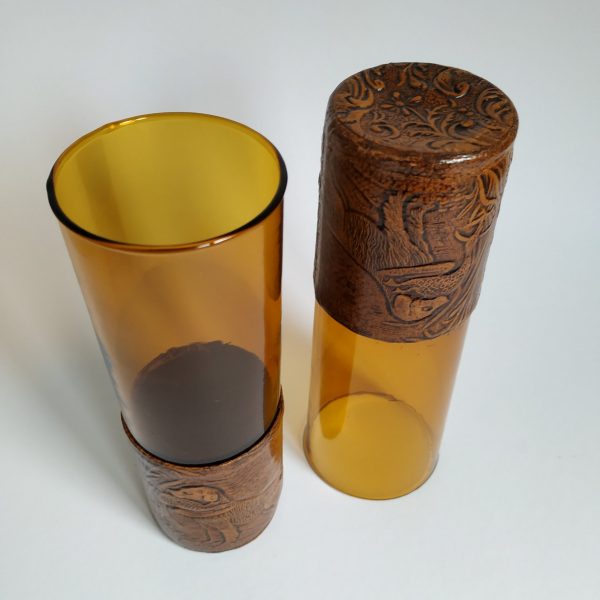 Drinkglazen 2 stuks – kleur amber hoogte 17 cm – diameter 6 cm (5)