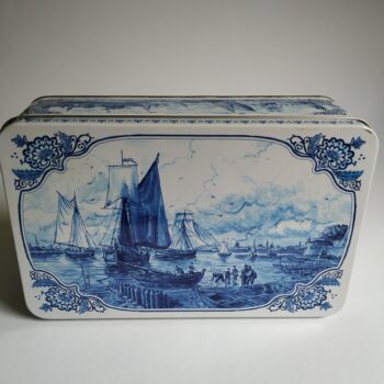 Blik - Koektrommel van Hellema met Oud-Hollandse voorstellingen