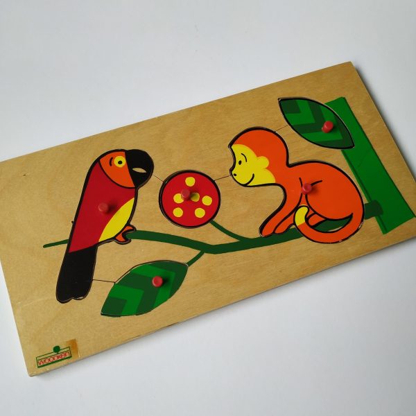 Noppenpuzzel vogel en aap op een tak – 5 stukken – 30×15 cm (1)