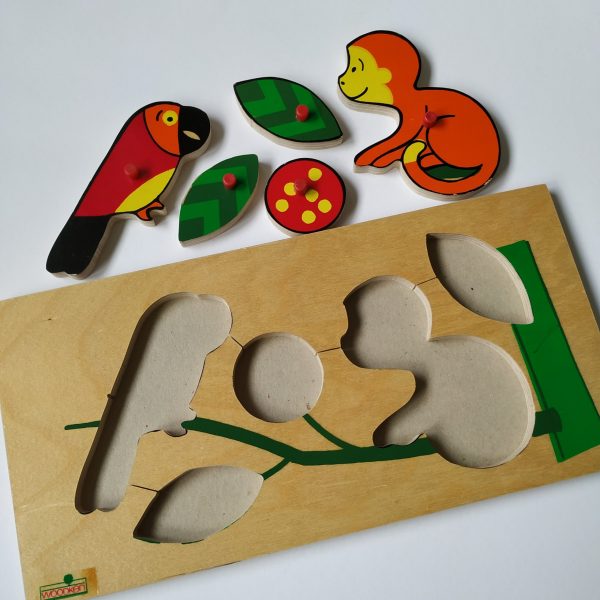 Noppenpuzzel vogel en aap op een tak – 5 stukken – 30×15 cm (2)