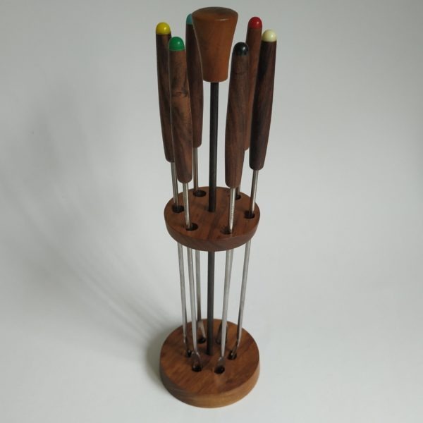 Fondue vorken – 6 stuks – in houten standaard – hoogte 28,5 cm (1)