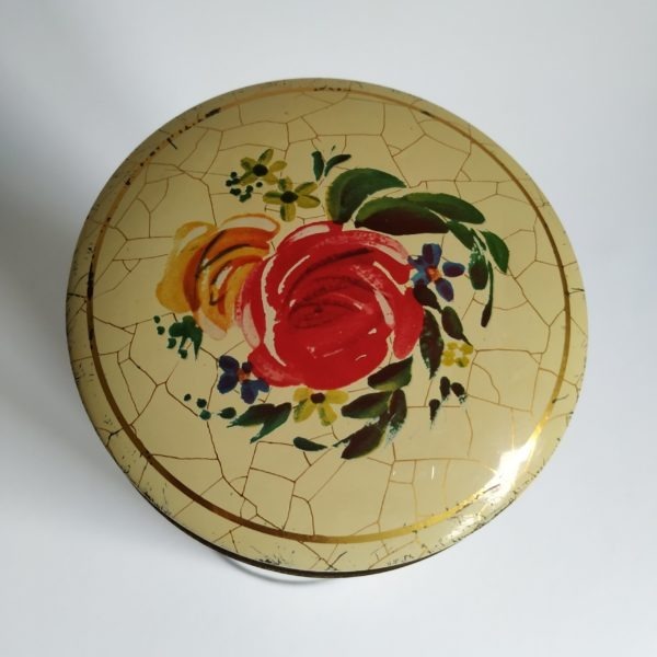 Beschuitbus van Verkade met bloemmotief en craquelé – hoogte 22 cm – diameter 11 cm (5)