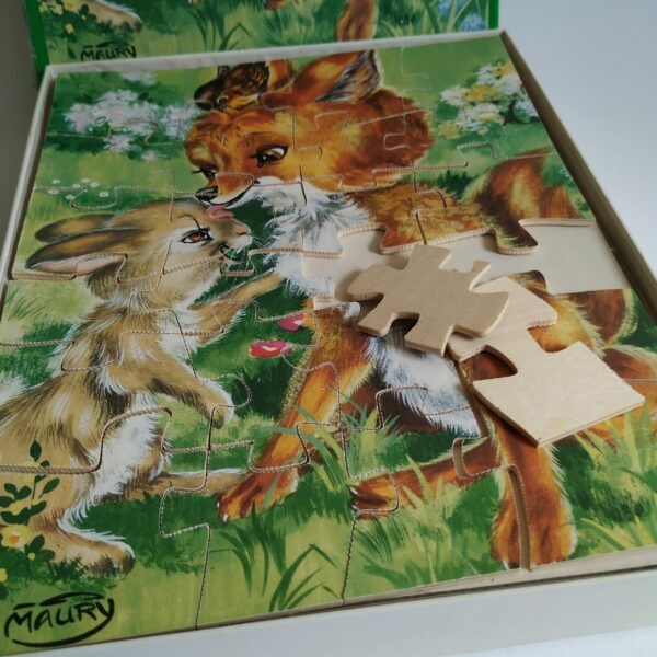 Puzzel Jig-Saw – 24 houten puzzelstukken – afbeelding Vos-Konijn-Vogel (3)