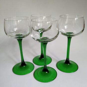 Vintage Moezel – Wijnglazen (France) met hoge groene voet