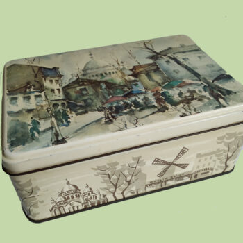 Vintage blik/trommel met afbeeldingen van Parijs