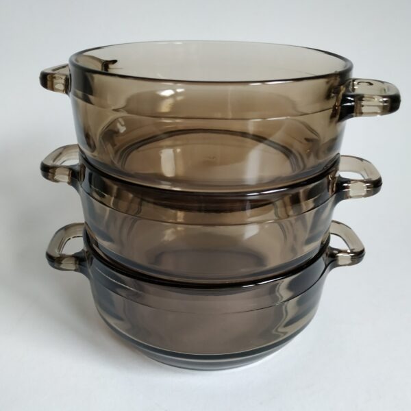Soepkommen Arcoroc France – 3 stuks – diameter 11,5 cm – hoogte 5,2 cm – rookglas-smoked glass (1)