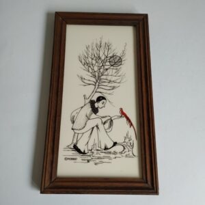 Vintage lijstje met afbeelding van Pierrot met vogel