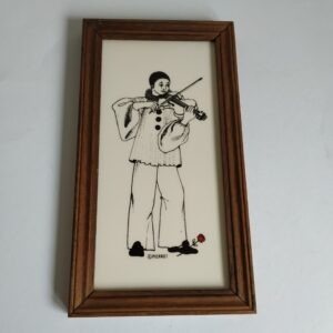 Vintage lijstje met afbeelding van Pierrot met viool en roos