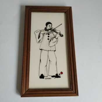 Vintage lijstje met afbeelding van Pierrot met viool en roos