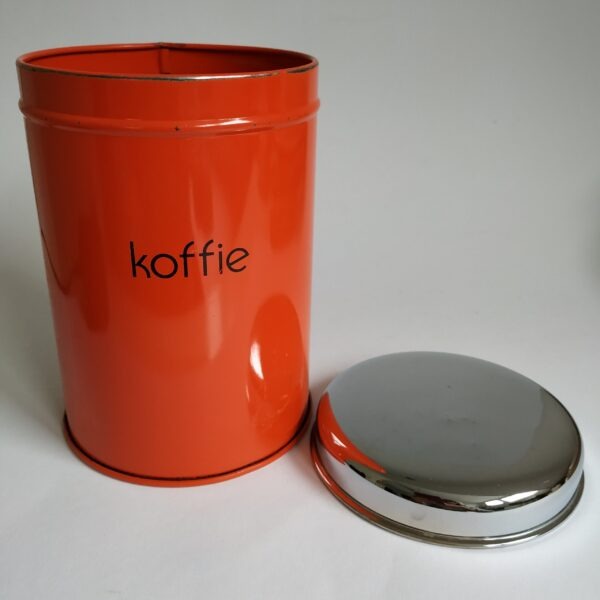 Blik Koffie (oranje) met chromen deksel – diameter 11 cm – hoogte 16 cm (3)