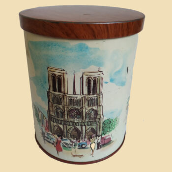 Vintage blik met decoratie afbeeldingen van steden