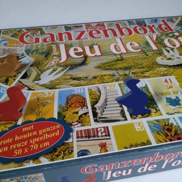 Ganzenbord met grote houten ganzen en reuze speelbord 50×70 cm (2)