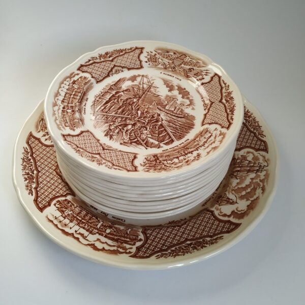 Gebakstel Fair Winds Alfred Meakin Staffordshire England – schaal + 12 bordjes diameter 27 en 18 cm (1)