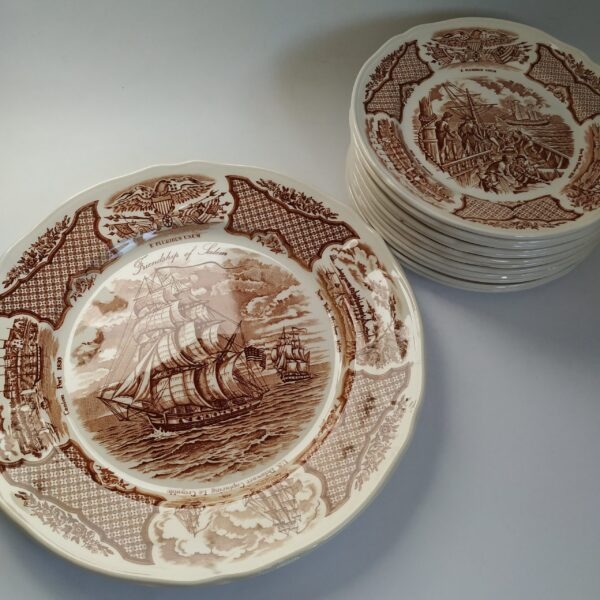 Gebakstel Fair Winds Alfred Meakin Staffordshire England – schaal + 12 bordjes diameter 27 en 18 cm (4)