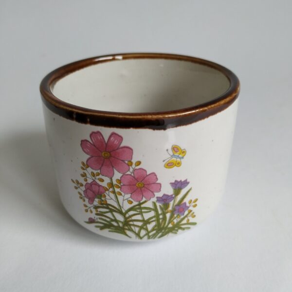 Kommetjes met afbeedling wilde bloemen ( blauw-rose) met bruine rand – 2 stuks – diameter 7,5 cm – hoogte 6 cm (3)