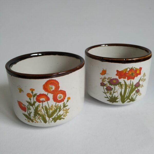 Kommetjes met afbeelding wilde bloemen (oranje) en bruine rand – 2 stuks – diameter 7,5 cm – hoogte 6 cm (1)