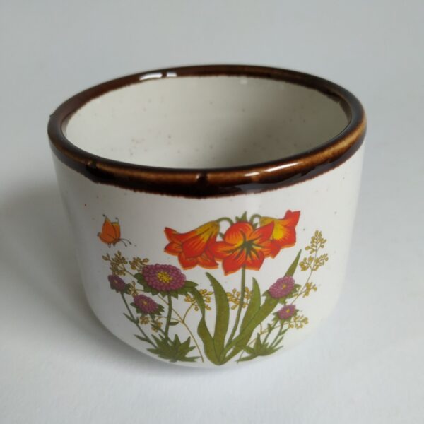 Kommetjes met afbeelding wilde bloemen (oranje) en bruine rand – 2 stuks – diameter 7,5 cm – hoogte 6 cm (3)