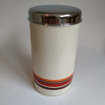 Vintage voorraadbus / beschuitblik met lift en chromen deksel