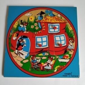 Vintage kinderpuzzel/noppenpuzzel van een huis met dieren van Simplex