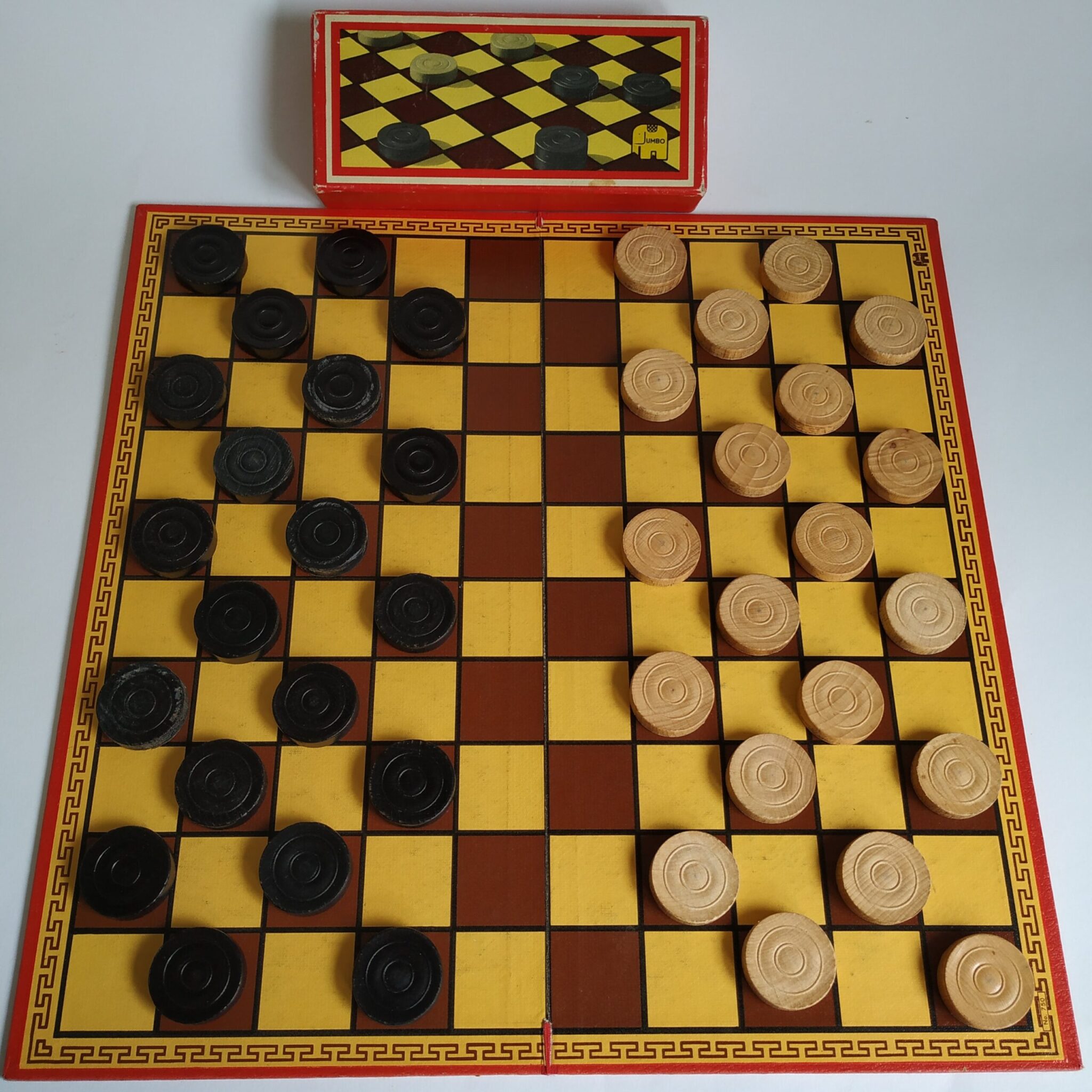 Vintage Dambord en (Houten) Damschijven Jumbo