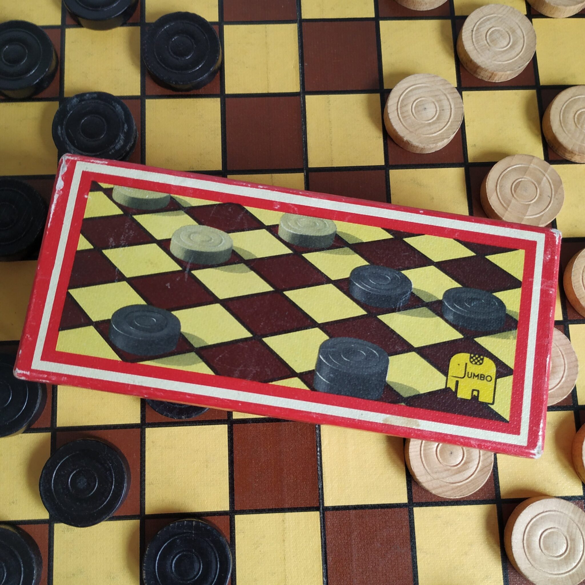 Vintage Dambord en (Houten) Damschijven Jumbo