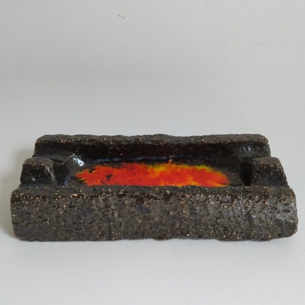 Asbak aardewerk – lava glazuur in rood-geel-oranje 18x8x4 cm (4)
