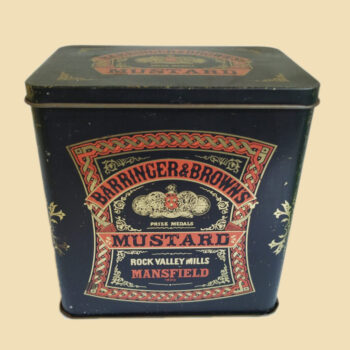 Vintage blik van Barringer & Browns Mustard, Rock Valley Mills Mansfield
