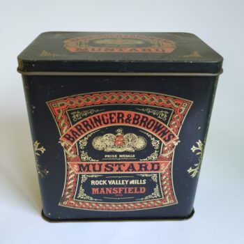 Vintage blik van Barringer & Browns Mustard, Rock Valley Mills Mansfield