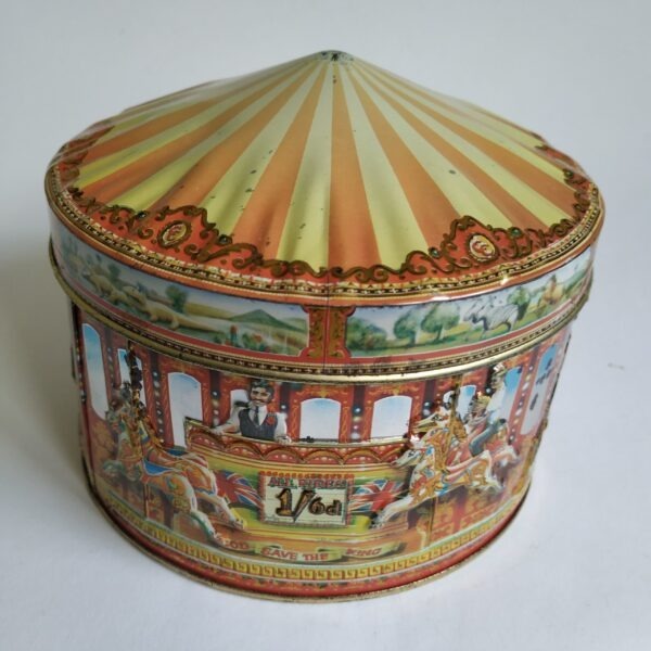 Blik – trommel carousel – draaimolen – diameter 14 cm – hoogte 12 cm (1)