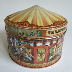 Vintage blik / trommel met afbeelding van een carousel / draaimolen