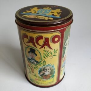 Vintage blik Cacao van Van Houten met nostalgische afbeeldingen