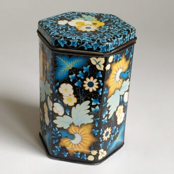 Vintage 6-kantig blikje bloemen in vrolijke kleuren