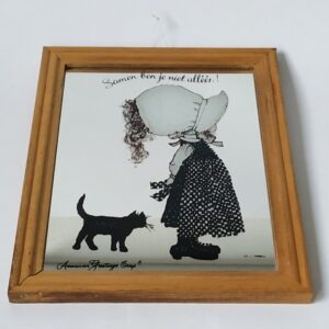 Vintage spiegel Holly Hobbie in houten lijst, samen ben je niet alleen!