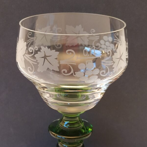 Wijnglazen – moezelglazen met groene voet en afbeelding druiventak – 3 stuks – inhoud 100 ml (4)