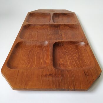 Vintage teakhouten dienblad / serveerschaal met vakverdeling